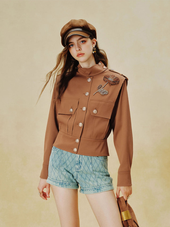 Embellished Floral Military Style Jacket