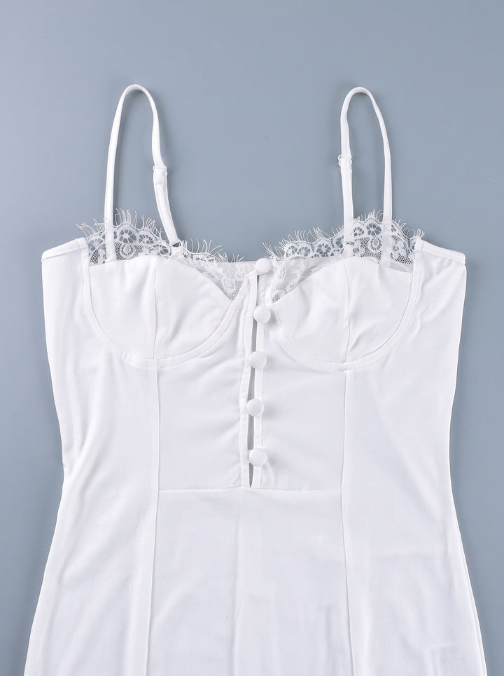 Lace Trim Button Front Corset Top