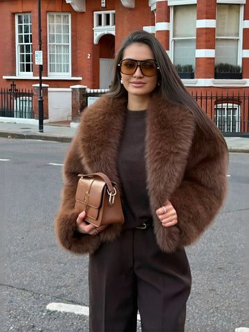 Elegant Black Cropped Faux Fur Coat