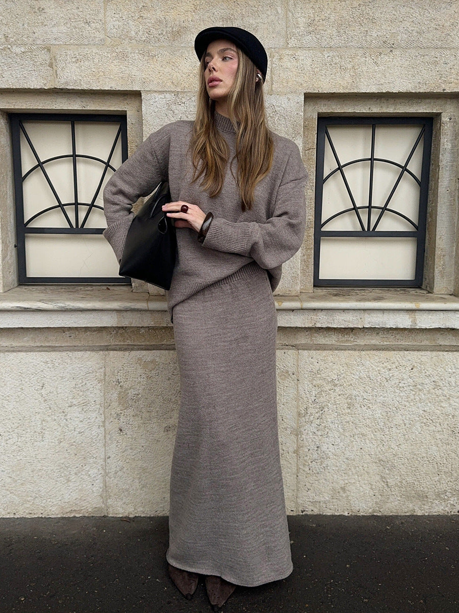 Cozy Ribbed Knit Maxi Skirt Set