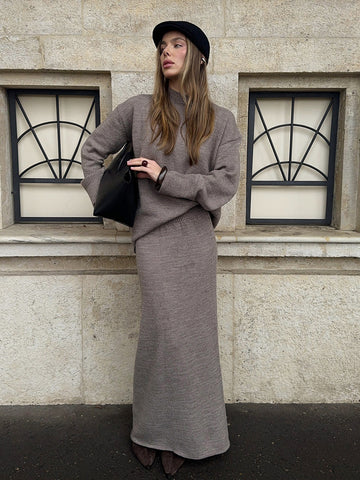 Cozy Ribbed Knit Maxi Skirt Set