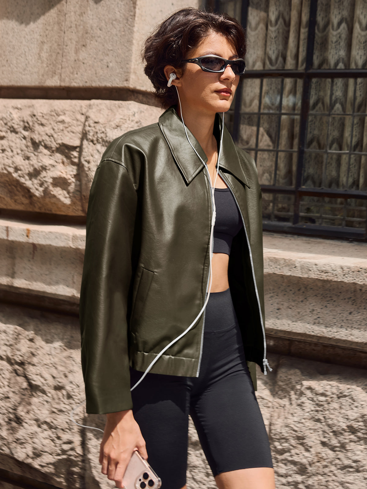 Oversized Zip Up Faux Leather Jacket