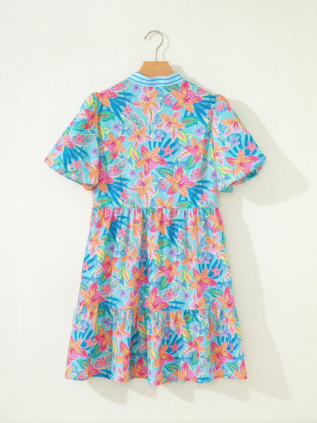 Vibrant Floral Puff Sleeve Mini Dress