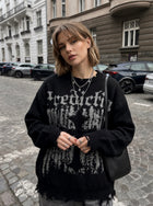 Distressed Oversized Graphic Cross Sweater