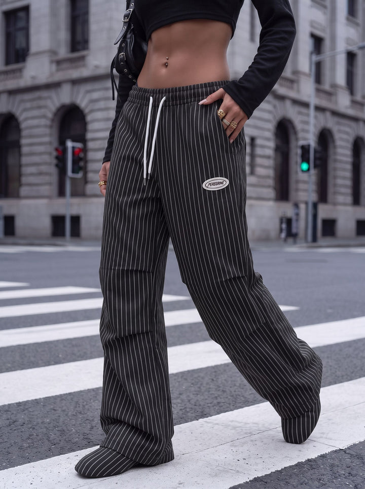 Pinstripe Drawstring Baggy Wide Leg Pants