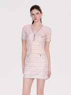 Elegant Tweed V Neck Mini Dress