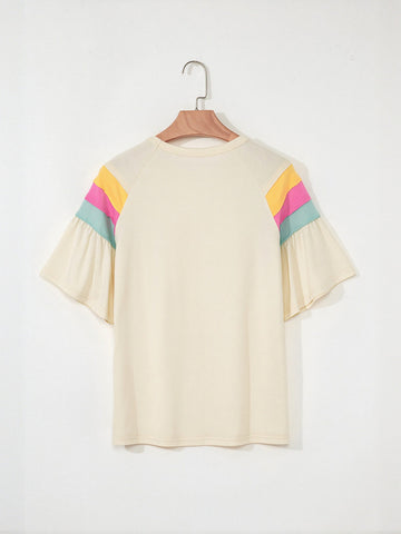 Retro Striped Ruffle Sleeve T-Shirt
