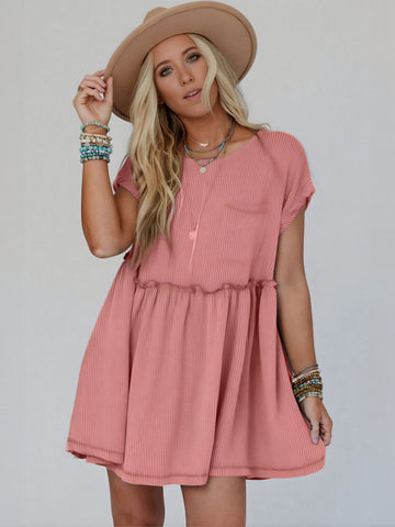 Casual Ribbed Pocket Mini Dress