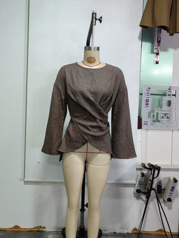 Elegant Draped Wrap Front Blouse