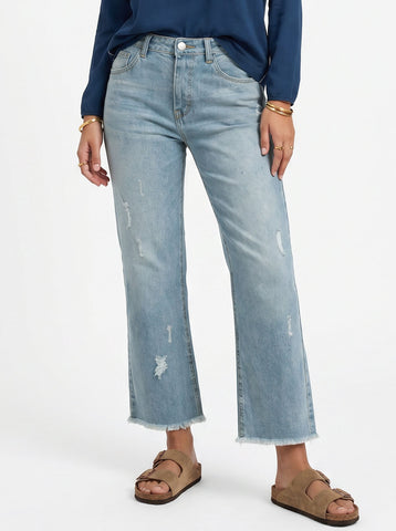 Distressed High Rise Raw Hem Jeans