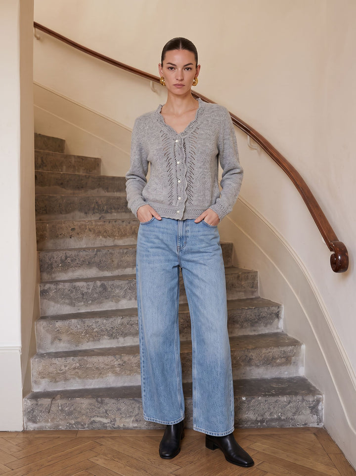 Crochet Trim Button Down Cardigan