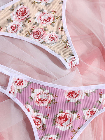 Seamless Floral Print Strappy Thong Panties