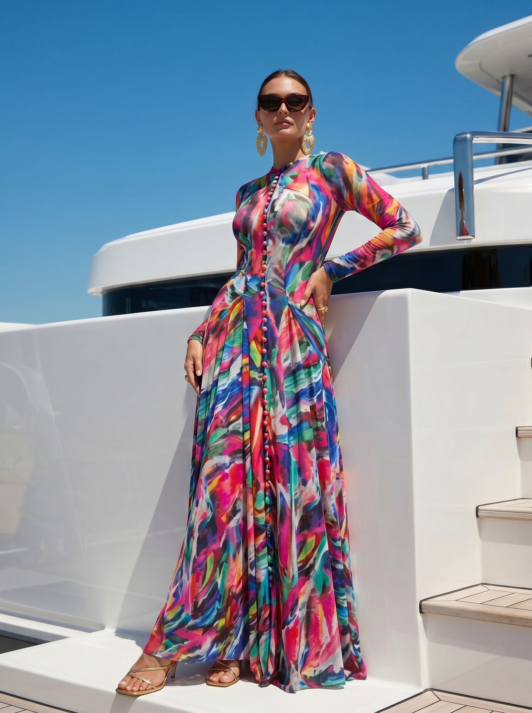 Vibrant Abstract Print Button Down Dress