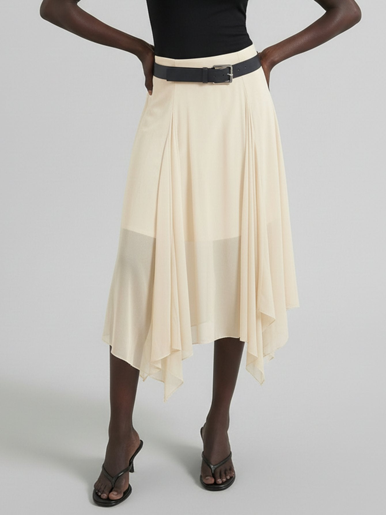 MO&Co.Asymmetrical Hem Flowy Skirt
