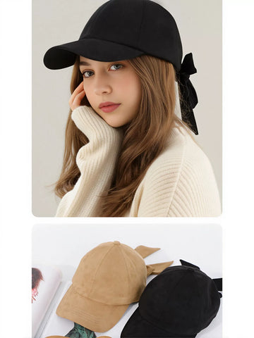 Trendy Suede Bow Tie Baseball Hat