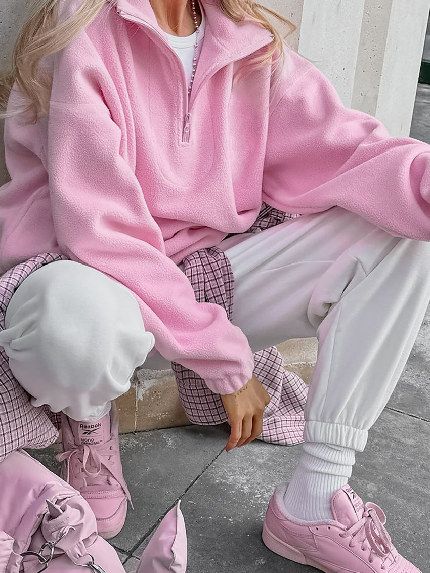 Cozy Pink Quarter Zip Fleece Sweatshirt