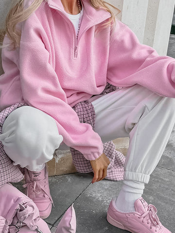 Cozy Pink Quarter Zip Fleece Sweatshirt