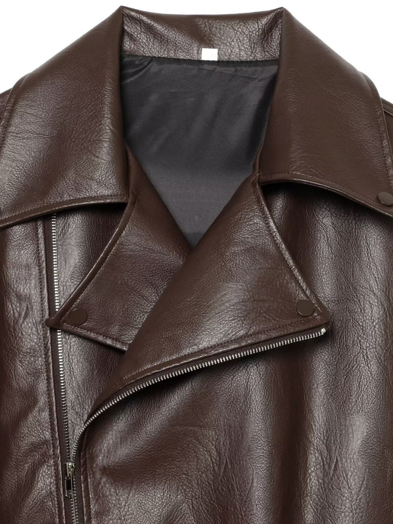 Oversized Brown Faux Leather Moto Jacket