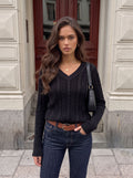 Classic V Neck Cable Knit Sweater