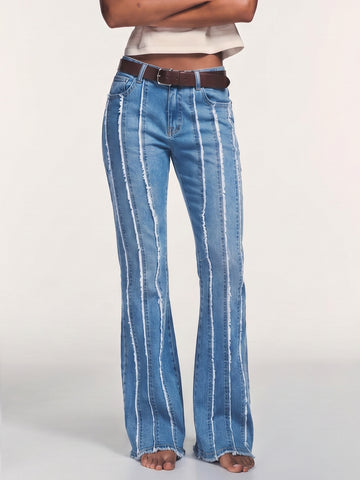 Distressed Seam Flare Leg Jeans