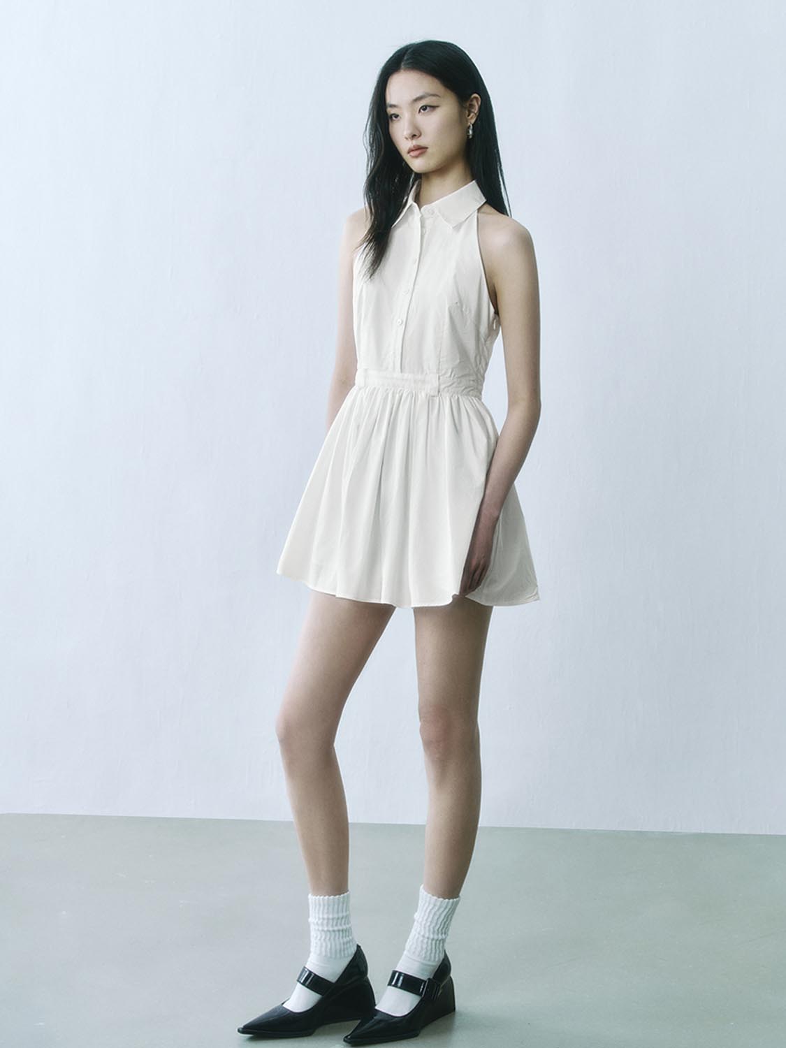 Urban Revivo Sleeveless A-Line Dresses-White