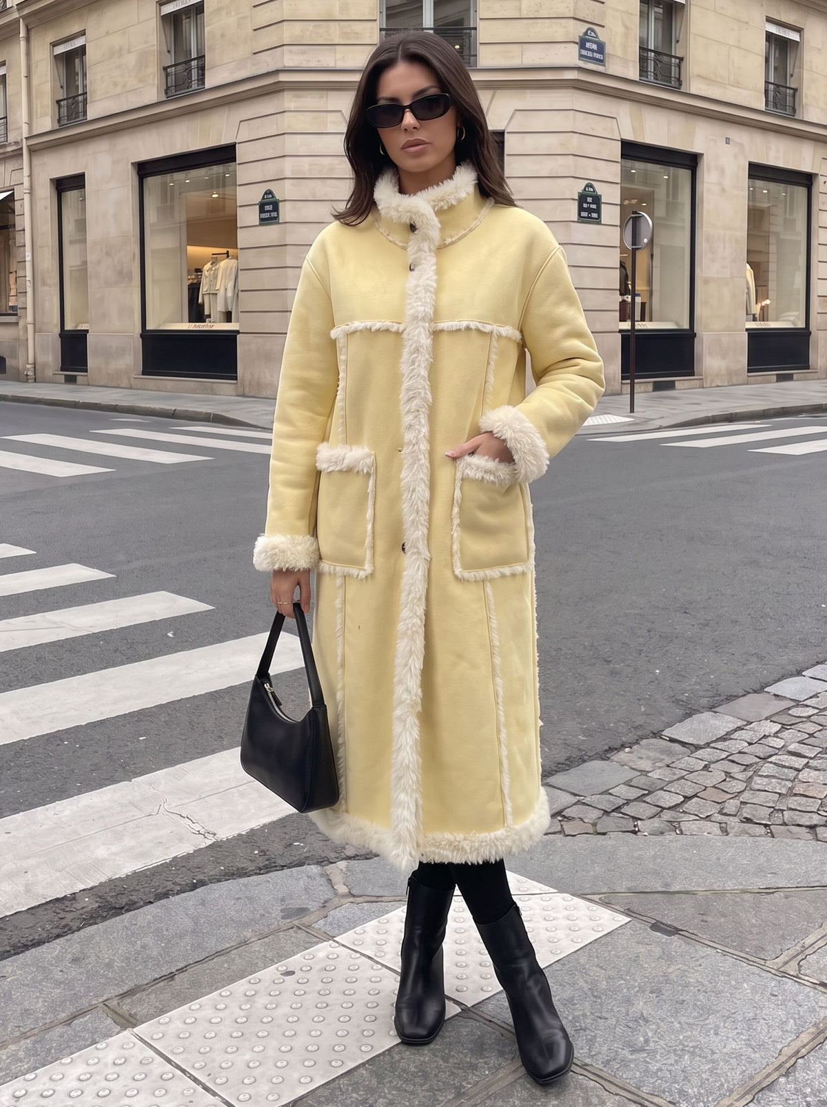 Cozy Fleece Trim Suede Coat