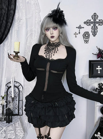Gothic Lace Trim Slim Fit Tee