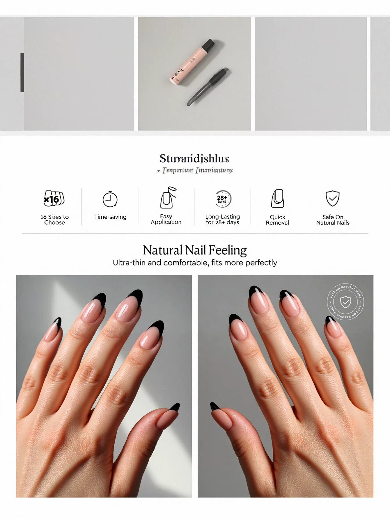Elegant Black French Tip Press On Nails
