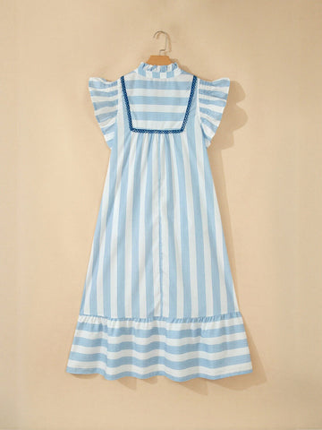 Ruffled Striped V Neck Midi Dress