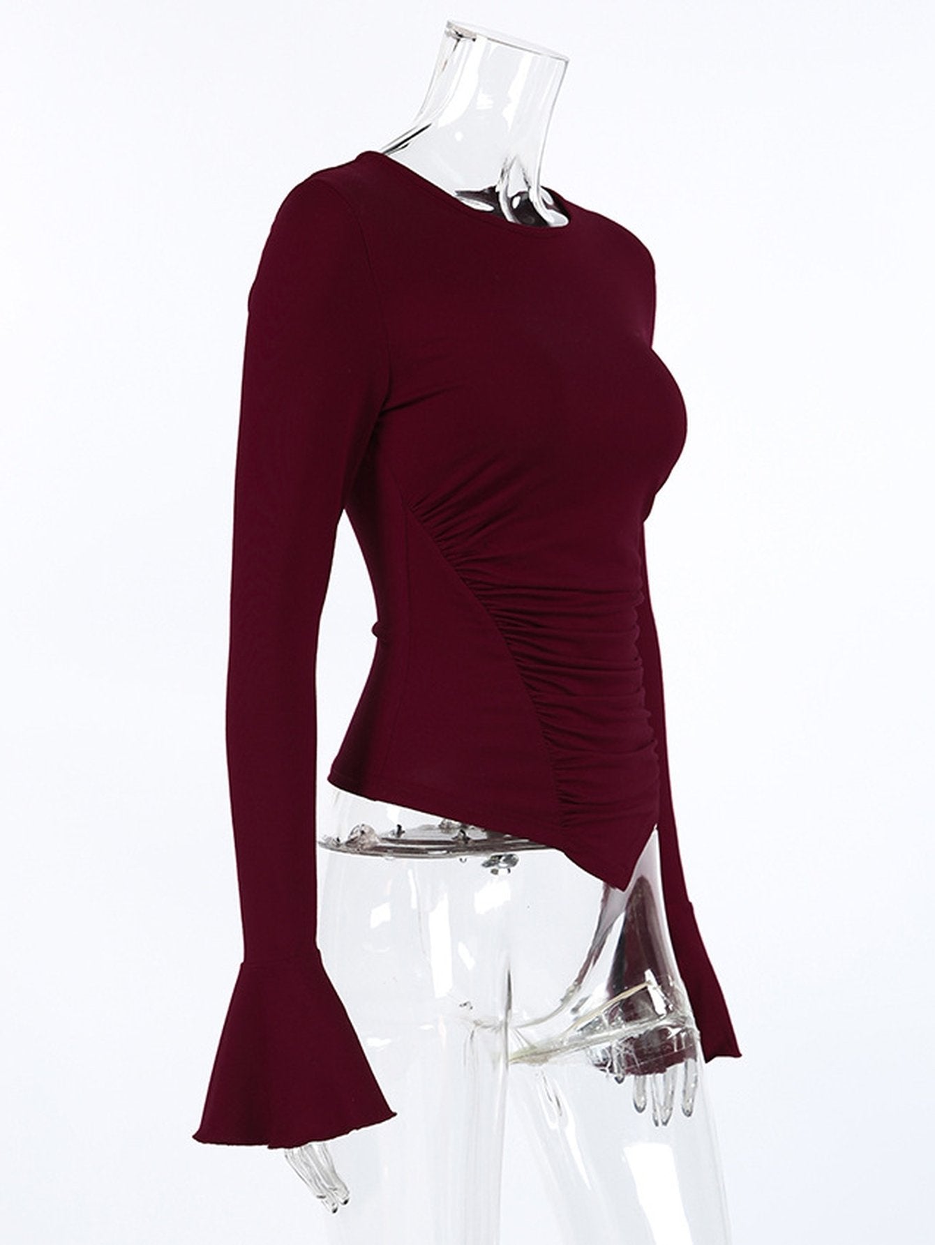 Ruched Flare Sleeve Fitted Tee