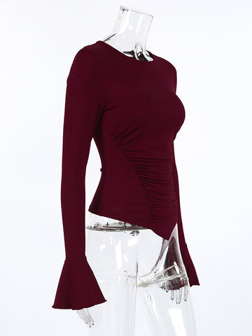 Ruched Flare Sleeve Fitted Tee