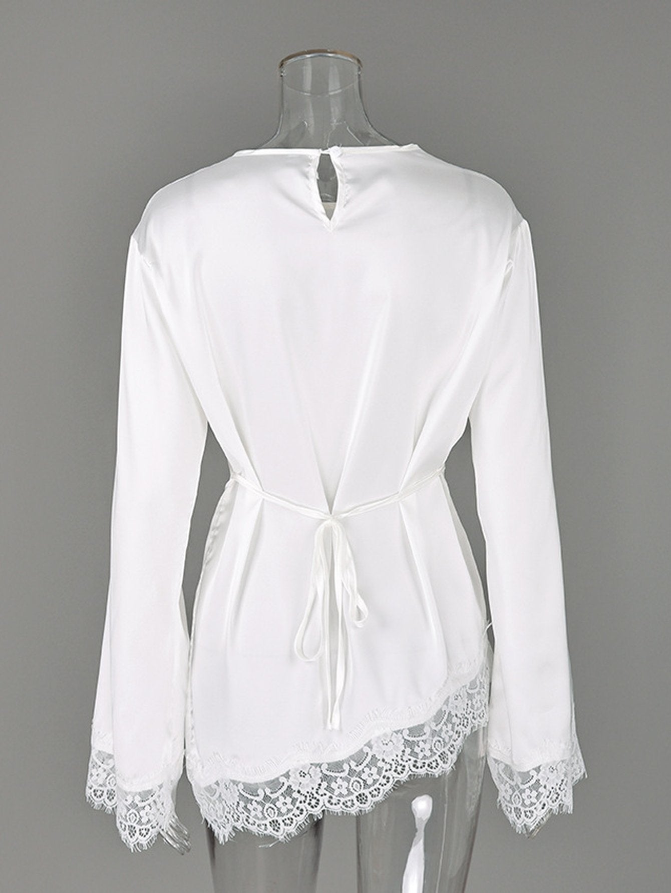 Elegant Lace Trim Satin Blouse