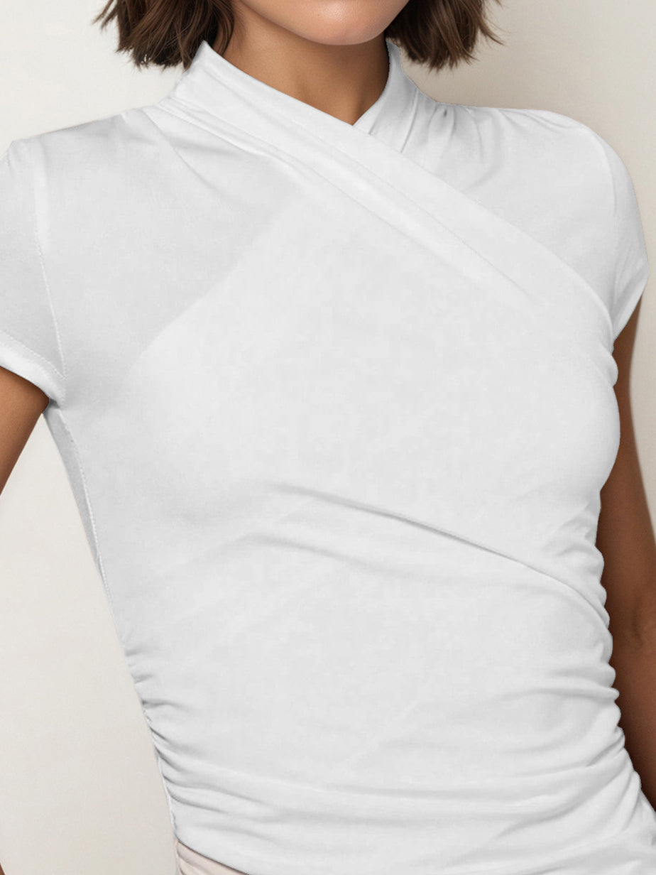 Cross Neck Ruched T-Shirt