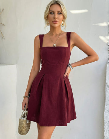Sleeveless Square Neck A-Line Daily Mini Dress