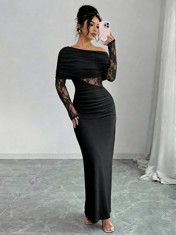 Off Shoulder Lace Maxi Dress