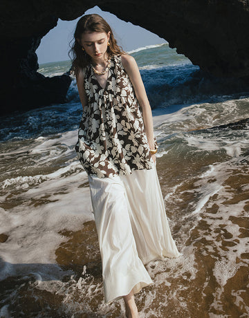 Leaf-Print Sleeveless Relaxed Camisole