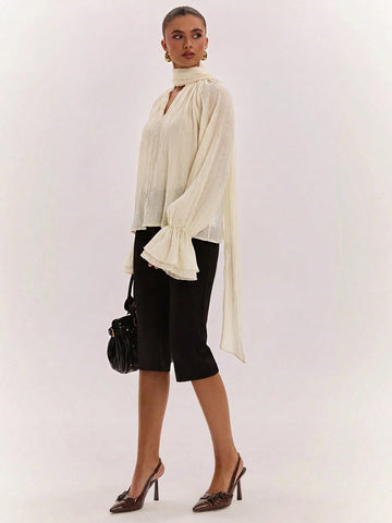 Elegant High Neck Bell Sleeve Blouse