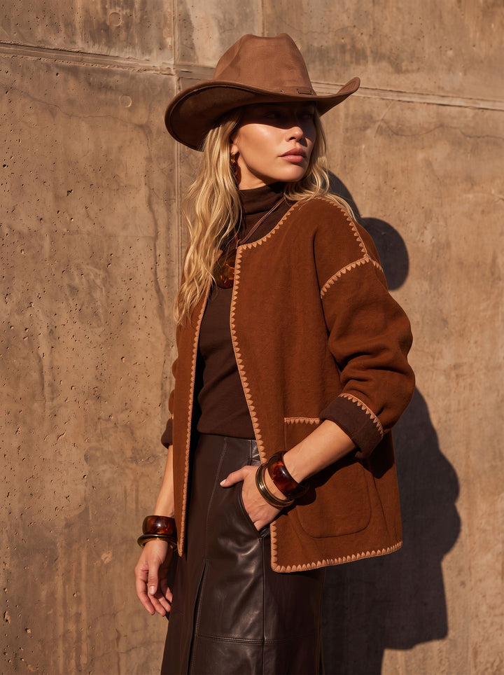 Contrast Trim Wool Blend Coat