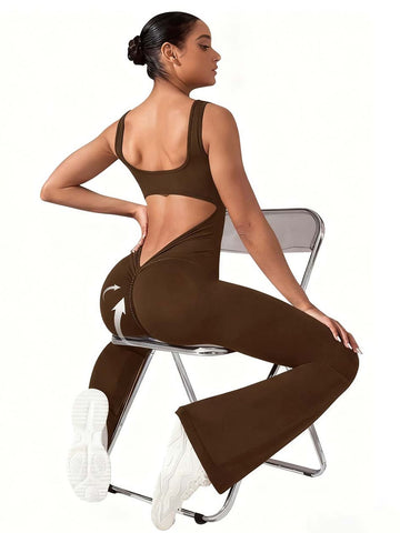 Sculpting Backless Flare Leg Jumpsuit