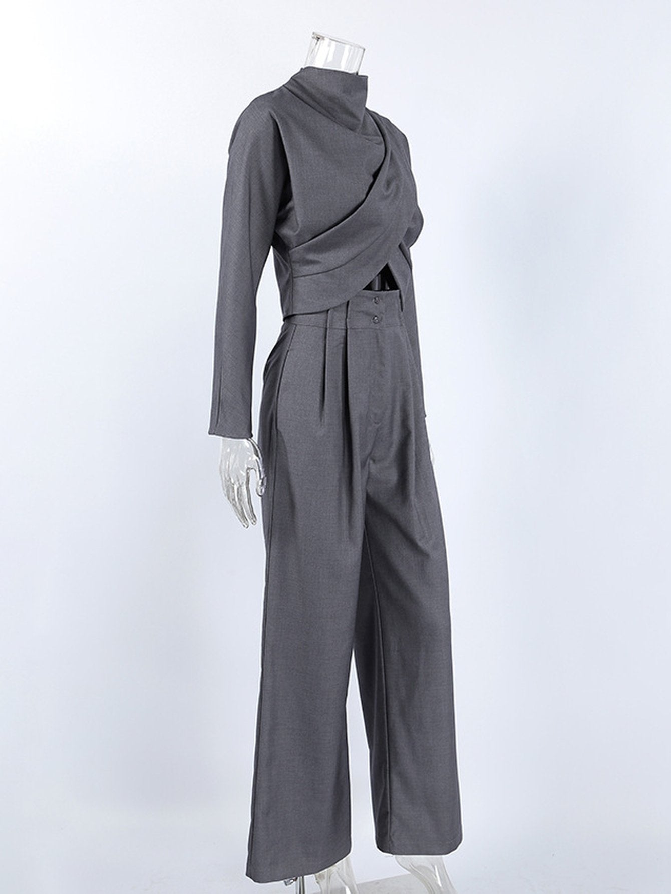 Elegant Draped Crop Trouser Set