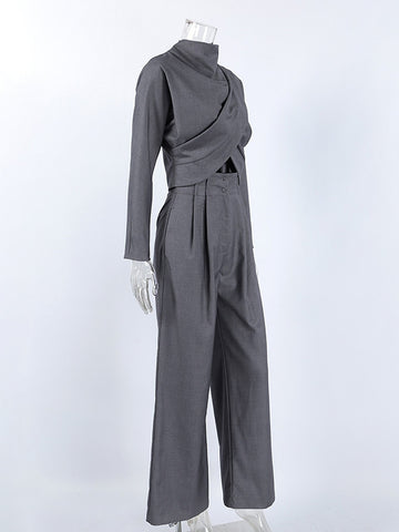 Elegant Draped Crop Trouser Set