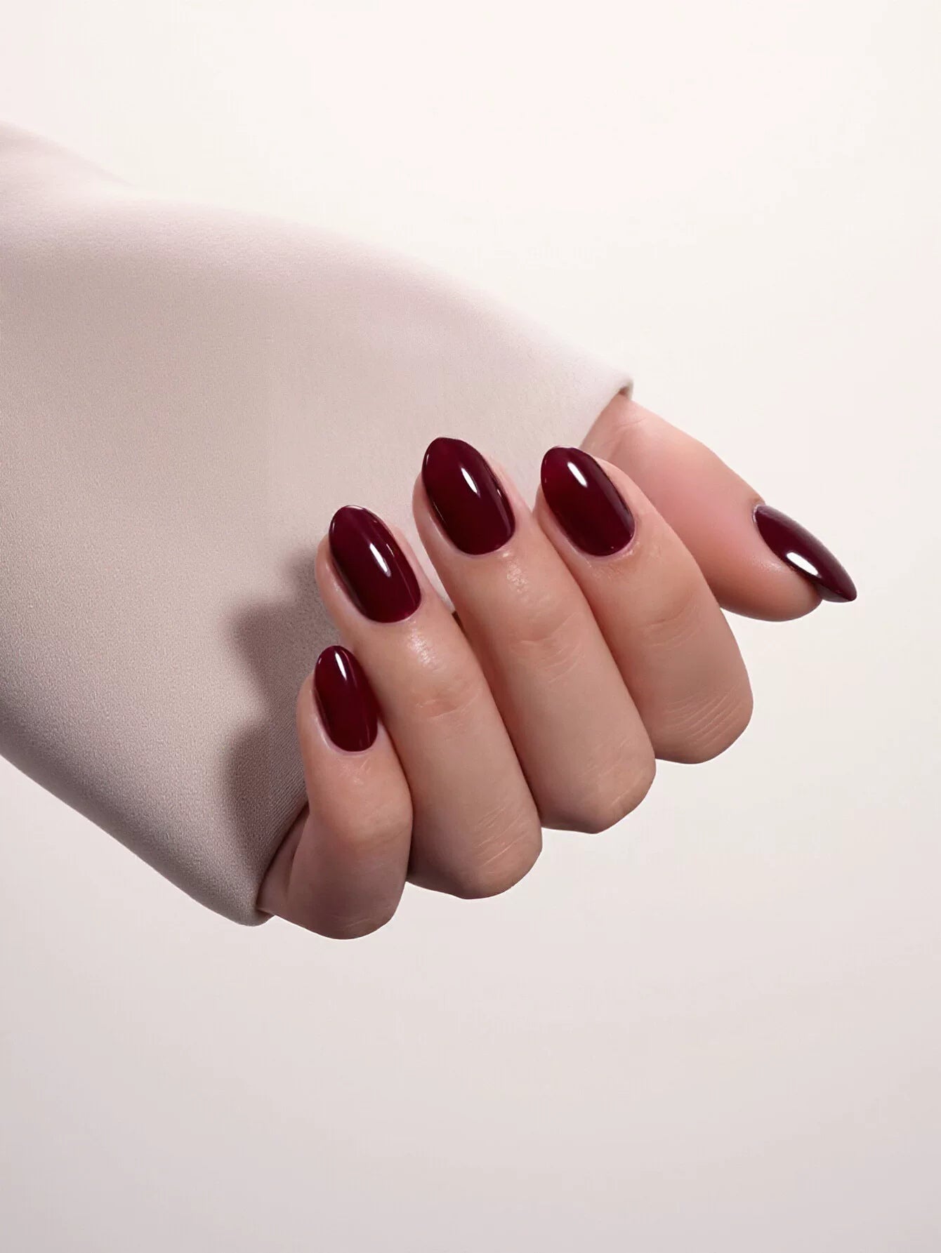Glossy Deep Burgundy Oval Press On Nails