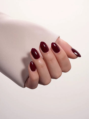 Glossy Deep Burgundy Oval Press On Nails