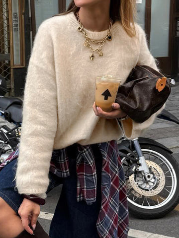 Cozy Fuzzy Crewneck Knit Pullover