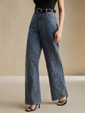 Embroidered Cutout High Waisted Wide Jeans