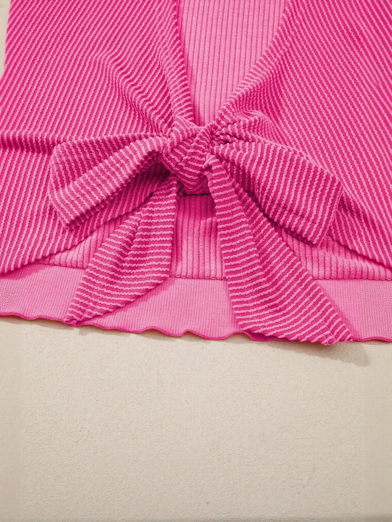 Ribbed Oversized Pink Crewneck T-Shirt