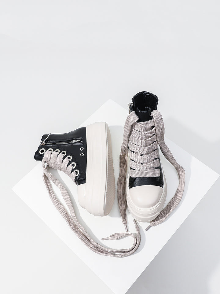Chunky Platform Zip-Detail Edgy Boots[Note:Runs Small,Go One Size Up]