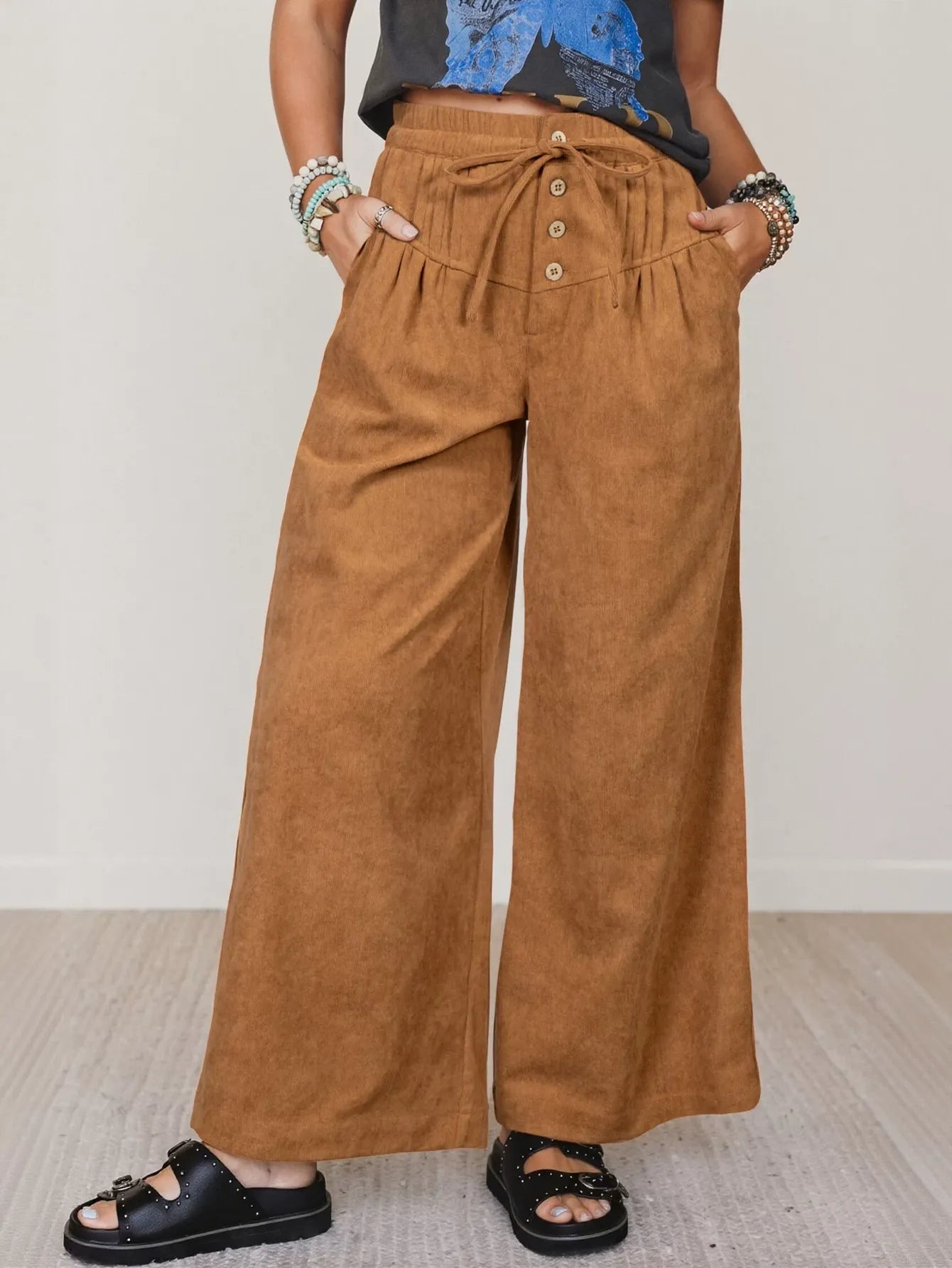High Waisted Corduroy Wide Leg Pants