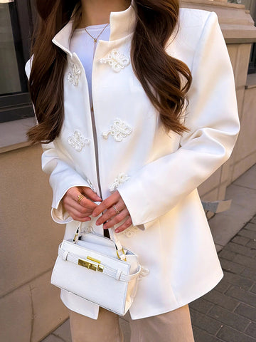 Elegant Mandarin Collar Knot Blazer