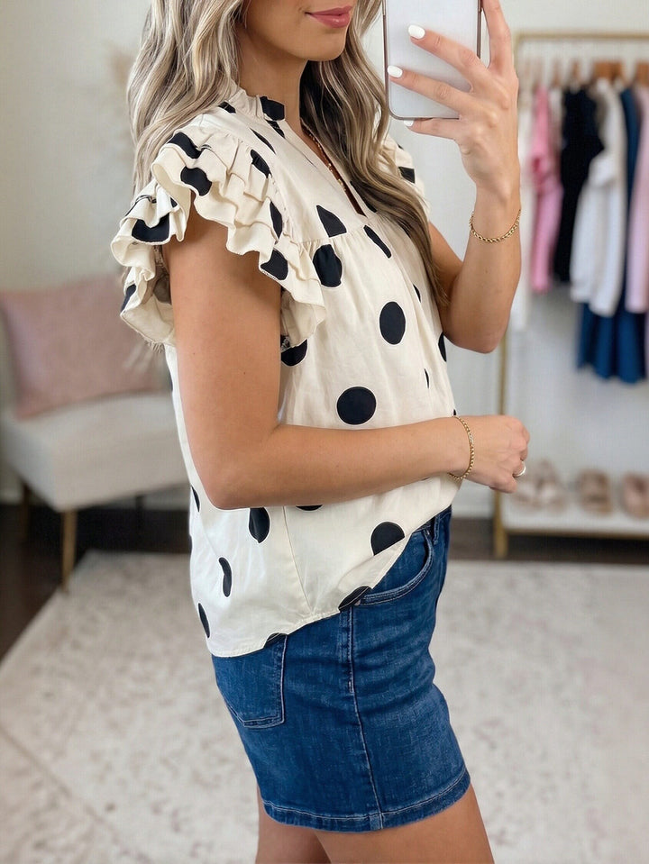 Polka Dot Ruffle Sleeve Blouse